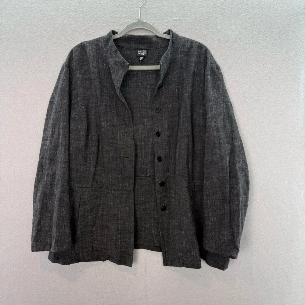 Eileen Fisher - women’s cotton linen blend Jacket dark‎ gray button down size 2X